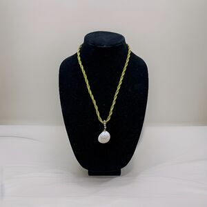 Boho Shell Pendant Necklace On Green Cord, Nautilus Beach Jewelry, Costal Piece